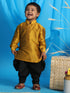 Vastramay SISHU Boy's Mustard Kurta And Black Cowl Dhoti Set
