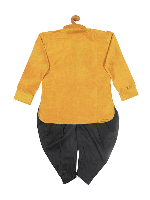 Vastramay SISHU Boy's Mustard Kurta And Black Cowl Dhoti Set