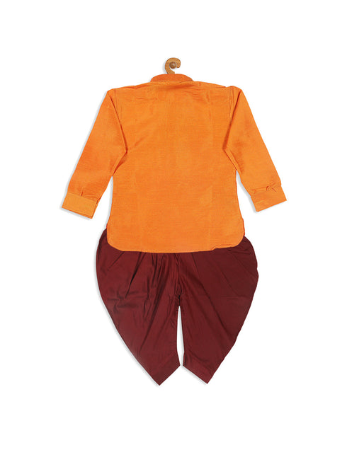 Vastramay SISHU Boy's Orange Kurta And Maroon Dhoti Set