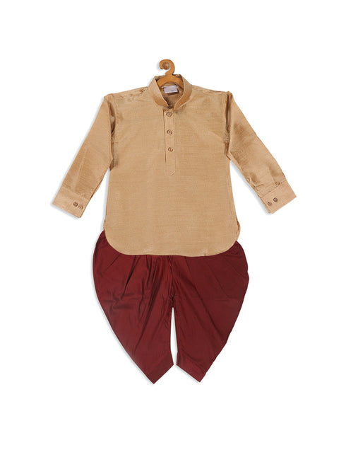 Vastramay SISHU Boy's Rose Gold & Maroon Kurta With Dhoti Pant Set