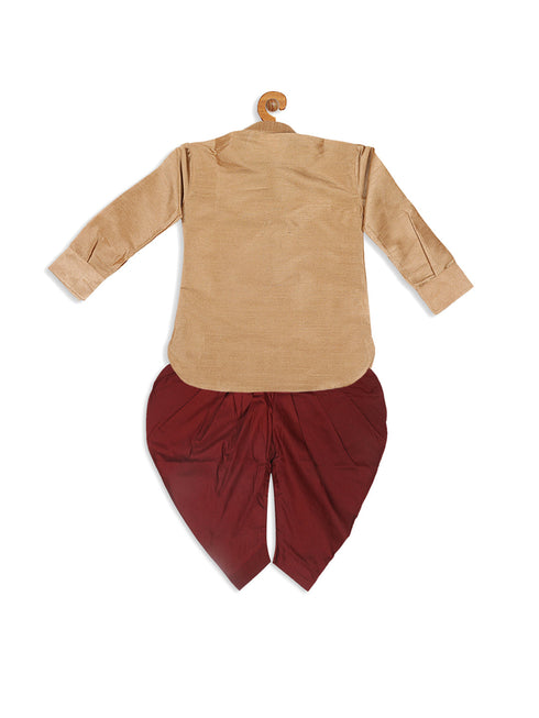 Vastramay SISHU Boy's Rose Gold & Maroon Kurta With Dhoti Pant Set