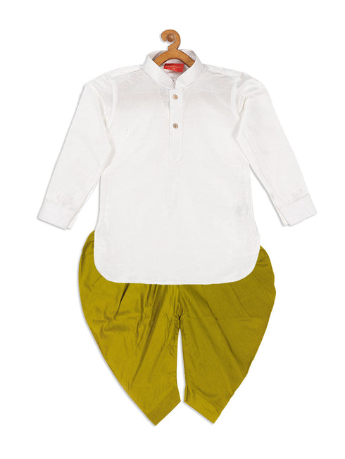 Vastramay SISHU Boy's White & Light Green Kurta With Dhoti Pant Set