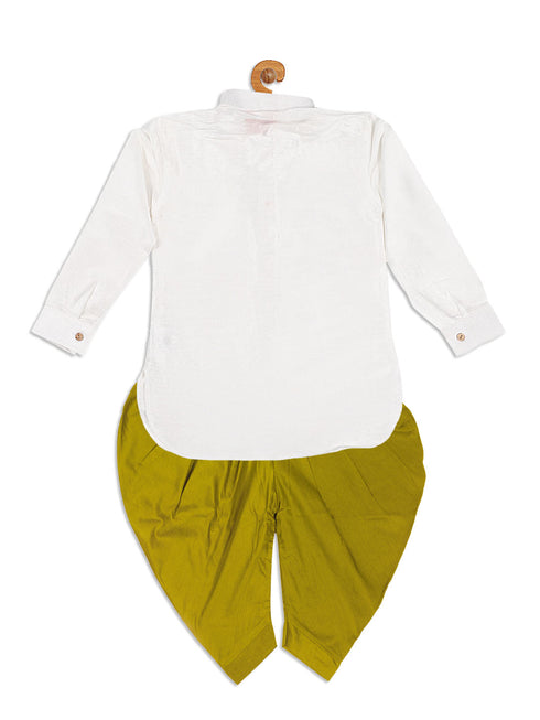 Vastramay SISHU Boy's White & Light Green Kurta With Dhoti Pant Set