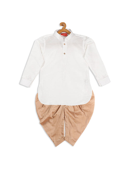 Vastramay SISHU Boy's White & Rose Gold Kurta With Dhoti Pant Set
