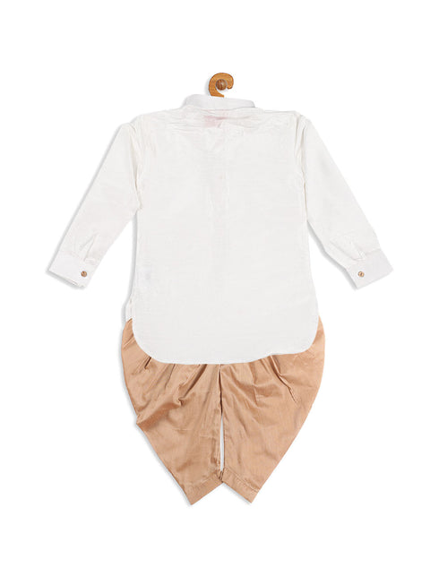Vastramay SISHU Boy's White & Rose Gold Kurta With Dhoti Pant Set