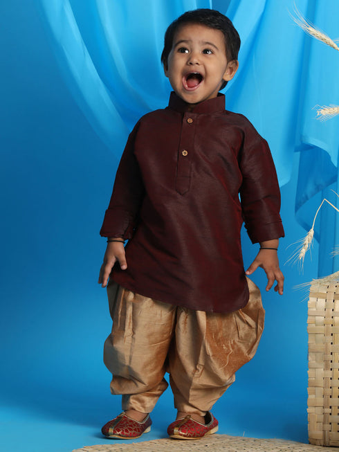 Vastramay SISHU Boy's Wine Color & Rose Gold Kurta with Dhoti Pant Set
