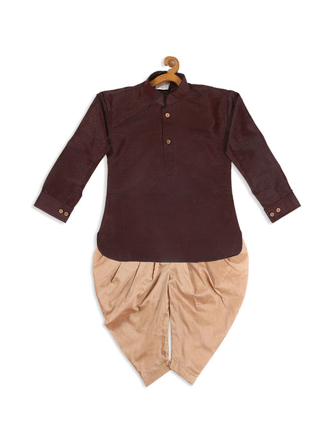 Vastramay SISHU Boy's Wine Color & Rose Gold Kurta with Dhoti Pant Set