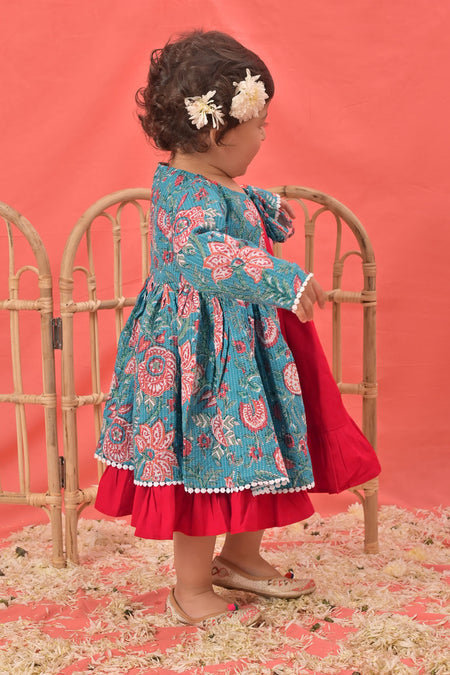 VASTRAMAY SISHU Girl's Red Anarkali Dress With Printed Jacket