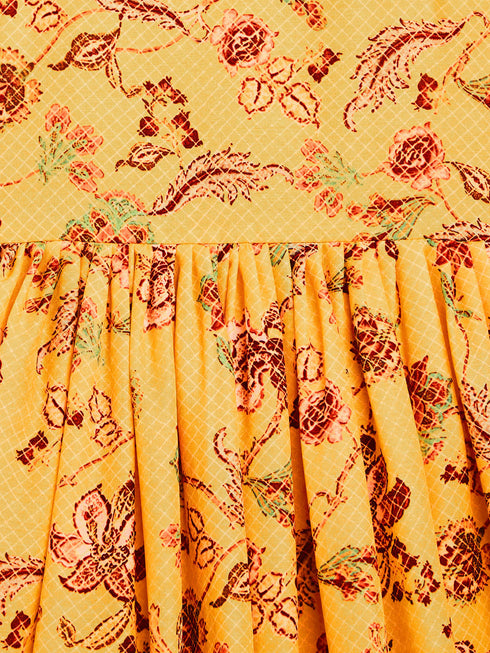Vastramay SISHU Girl's Yellow Floral Print Anarkali Kurta With Dupatta