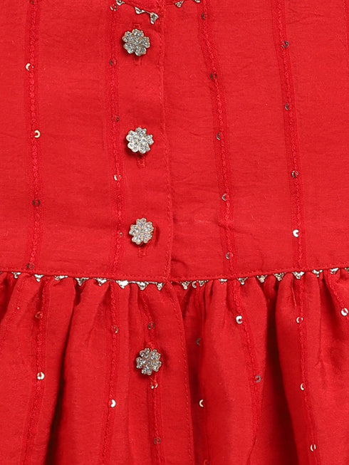 VASTRAMAY SISHU Girls' Red Chanderi Ethnic Combo Set