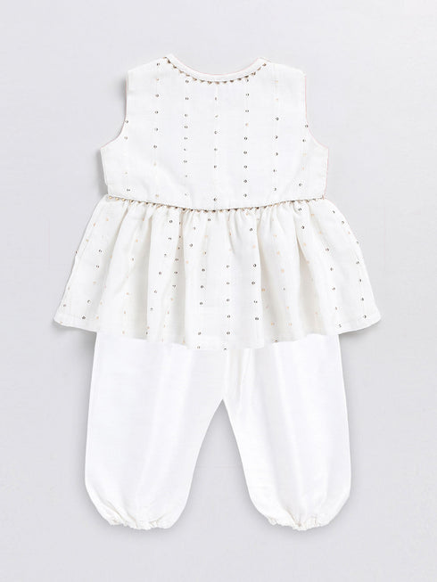 VASTRAMAY SISHU Girls' White Chanderi Ethnic Combo Set