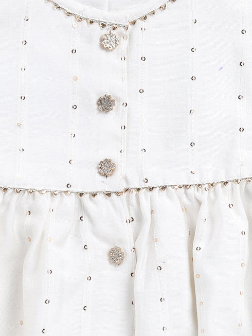 VASTRAMAY SISHU Girls' White Chanderi Ethnic Combo Set