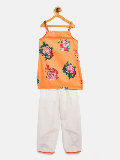 Vastramay SISHU Girls Multicolor-Base-Yellow Cotton Blend Kurta and Dhoti Set