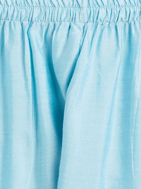 Vastramay SISHU Girls' Aqua Blue Viscose Kurta And Straight Pant Set