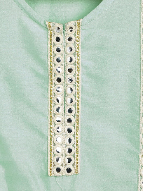 Vastramay SISHU Girls' Mint Green Viscose Kurta And Straight Pant Set