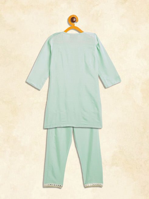 Vastramay SISHU Girls' Mint Green Viscose Kurta And Straight Pant Set