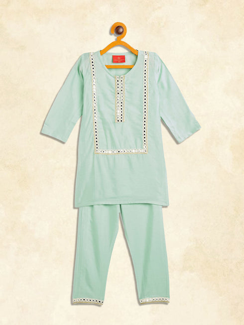 Vastramay SISHU Girls' Mint Green Viscose Kurta And Straight Pant Set