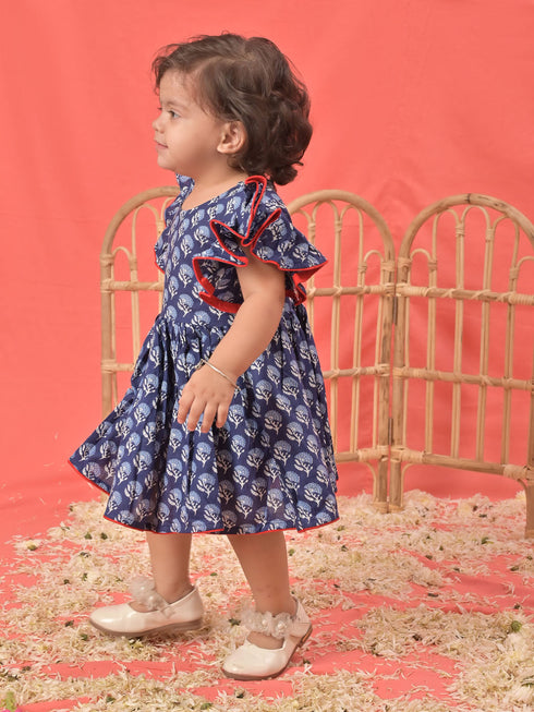 Vastramay SISHU Girl's Blue Cotton Printed Dress