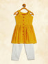 Vastramay SISHU Girl's Mustard Striped Handloom Kurta With Cream Pyjama Set
