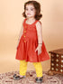 Vastramay SISHU Girl's Red Striped Handloom Kurta With Yellow Pyjama Set