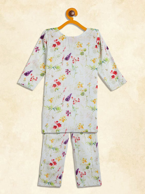 Vastramay SISHU Girl's Multicolor-Base Cream Kurta pant Set