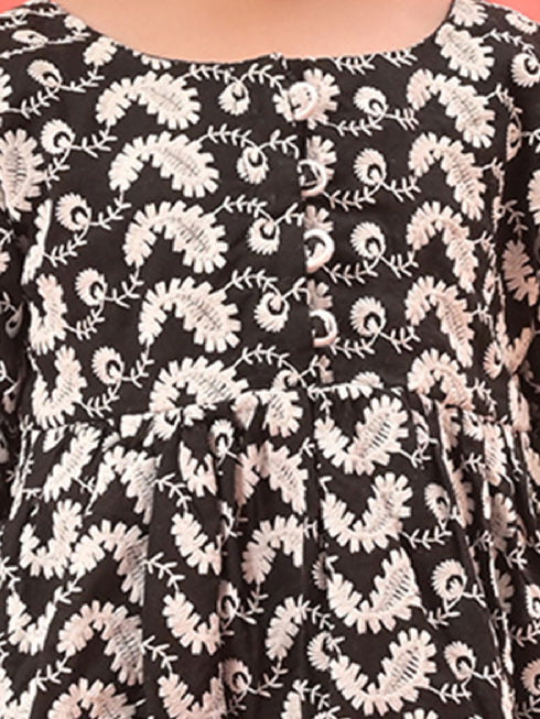 Vastramay SISHU Girl's Black Chikankari Cotton Kurta