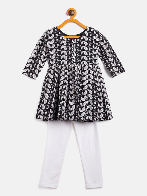 Vastramay SISHU Girl's Black Chikankari Kurta Leggings Set
