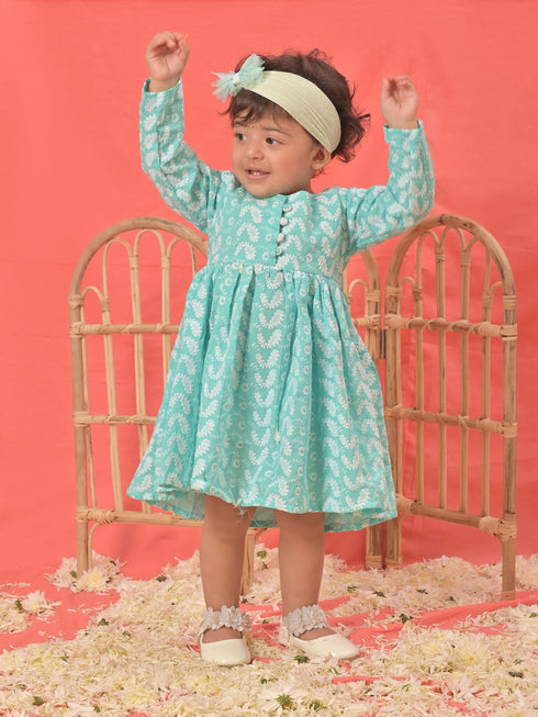 Vastramay SISHU Girl's Green Chikankari Cotton Kurta