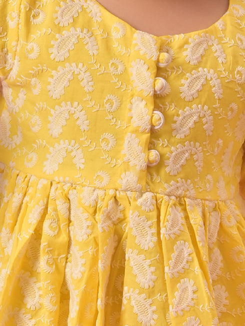 Vastramay SISHU Girl's Mustard Chikankari Cotton Kurta