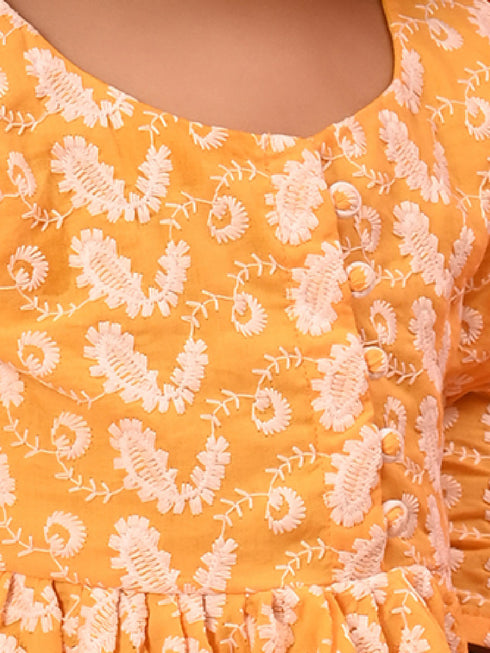 Vastramay SISHU Girl's Orange Chikankari Cotton Kurta