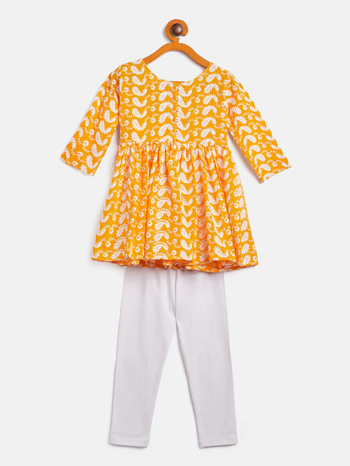 Vastramay SISHU Girl's Orange Chikankari Kurta Leggings Set