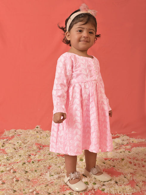 Vastramay SISHU Girl's Pink Chikankari Cotton Kurta