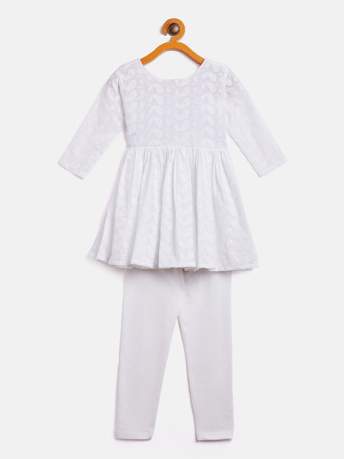 Vastramay SISHU Girl's White Chikankari Kurta Leggings Set