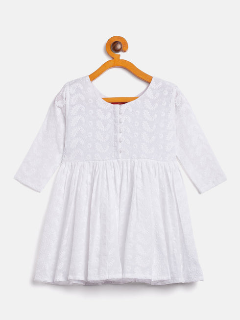 Vastramay SISHU Girl's White Chikankari Kurta Leggings Set