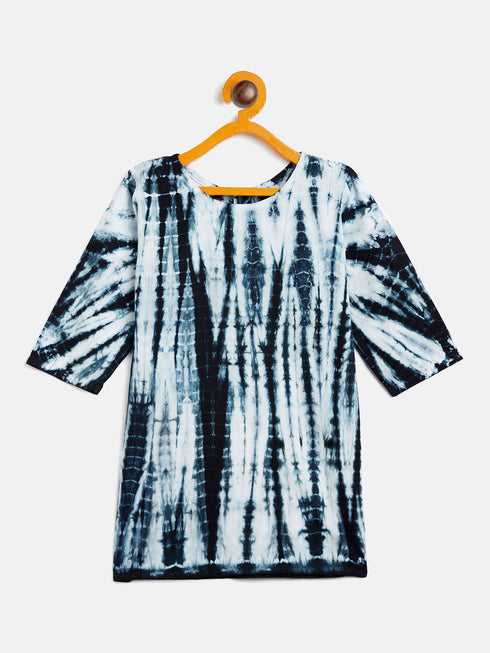 Vastramay SISHU Girls Black & White Pure Cotton Tie-Dye Kurta Leggings & Dupatta Set