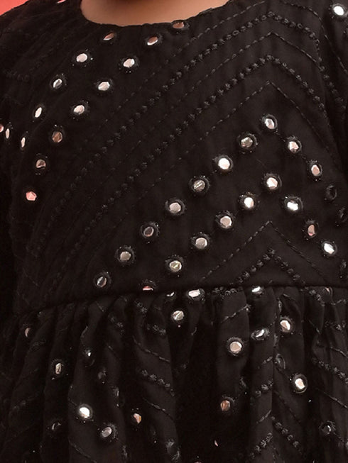 Vastramay SISHU Girl's Black Mirror Kurta