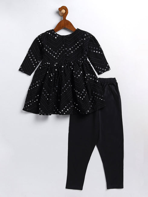 Vastramay SISHU Girl's Black Mirror Kurta Pyjama Set