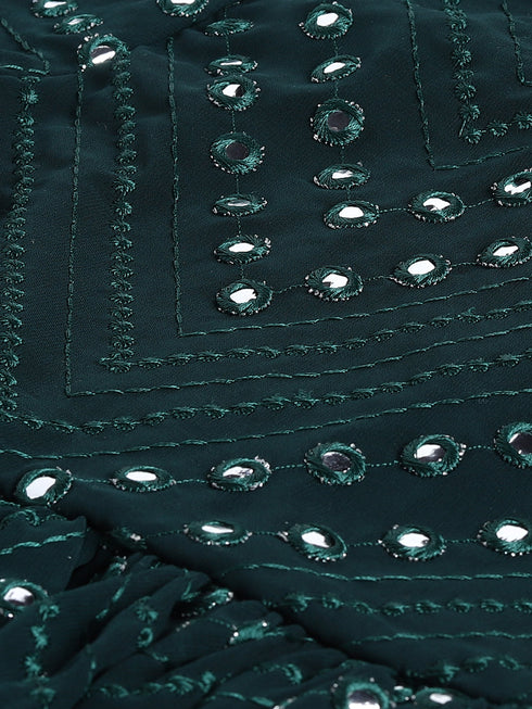 Vastramay SISHU Girl's Green Mirror Kurta Pyjama Set