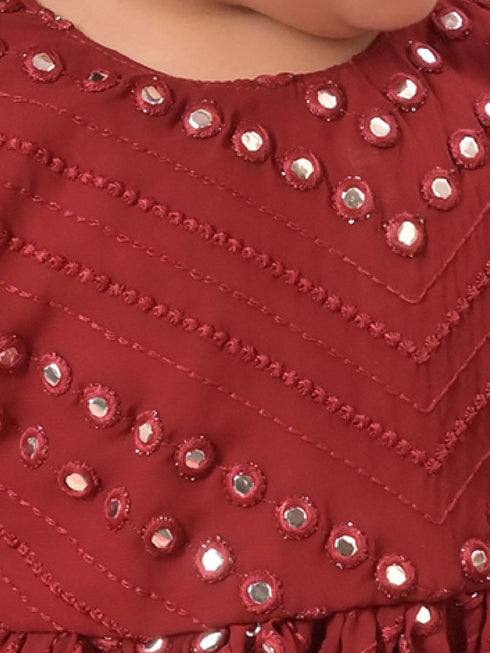 Vastramay SISHU Girl's Maroon Mirror Kurta