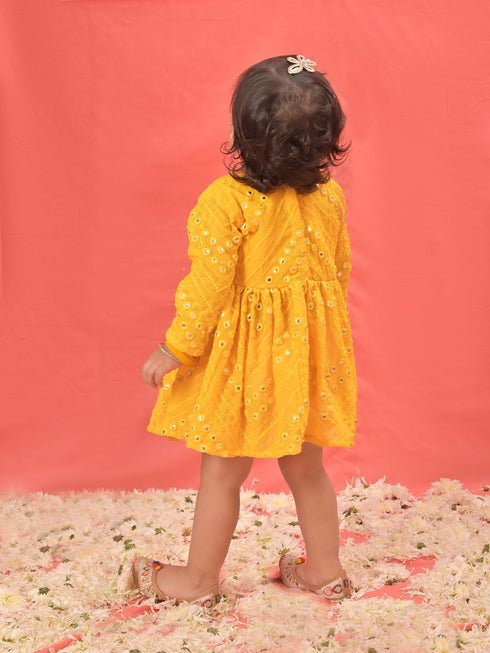 Vastramay SISHU Girl's Yellow Mirror Kurta