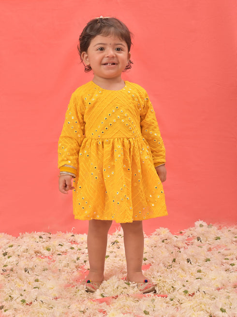 Vastramay SISHU Girl's Yellow Mirror Kurta