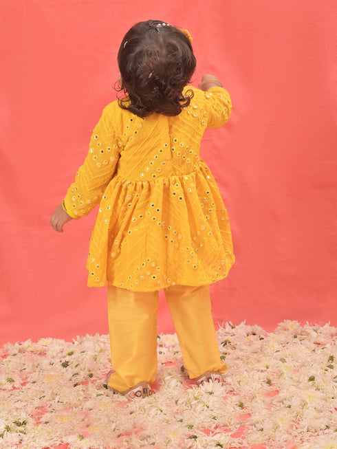 Vastramay SISHU Girl's Yellow Mirror Kurta Pyjama Set