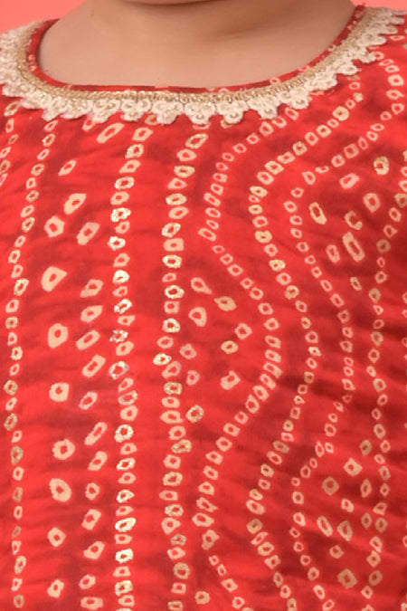 VASTRAMAY SISHU Girls Red Bandhni Print Kurta And Patiala Set
