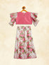 Vastramay SISHU Girl's Pink Printed Skirt And Ruffle Sleeves Crop Top Set