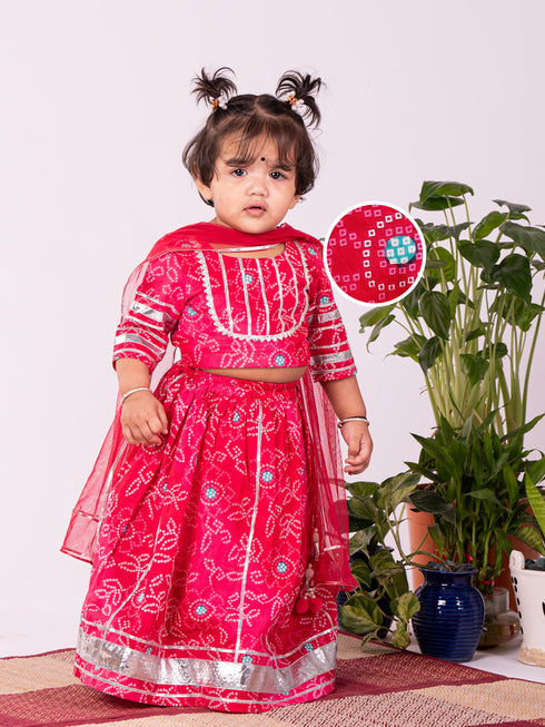Vastramay Girl's Pink Lehenga Choli With Dupatta