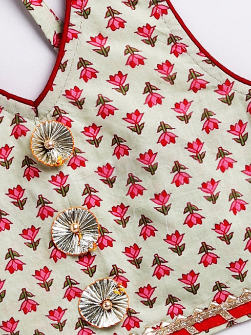 Vastramay Girl's Mint Green Lehenga Choli With Dupatta