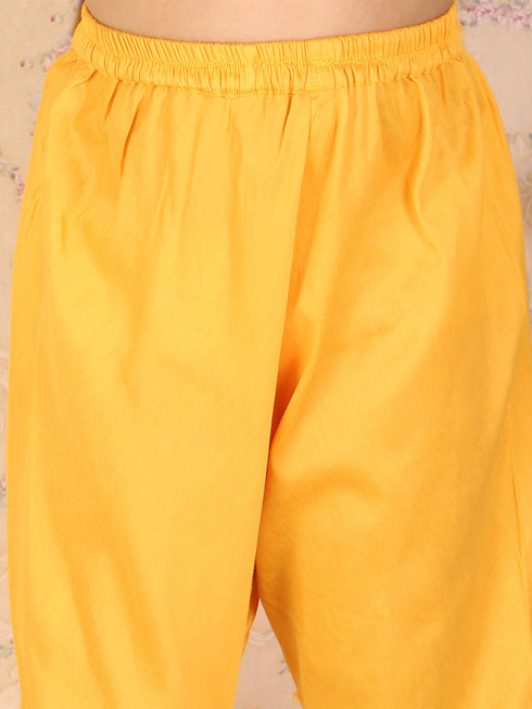 Vastramay Girl's Yellow Mirror Kurta Pyjama Set