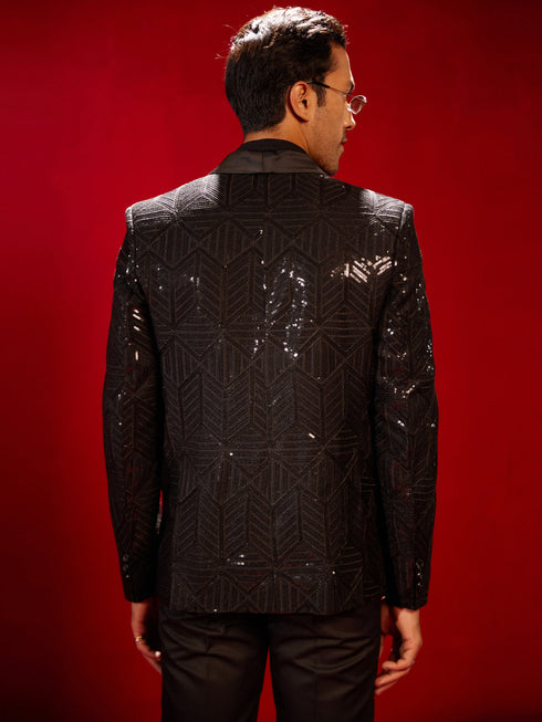 Vastramay Men's Black Embellished Blazer
