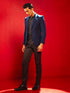 Vastramay Men's Navy Blue Silk Blend Blazer