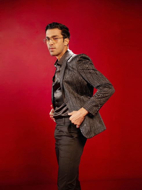 Vastramay Men's Black Silk Blend Blazer